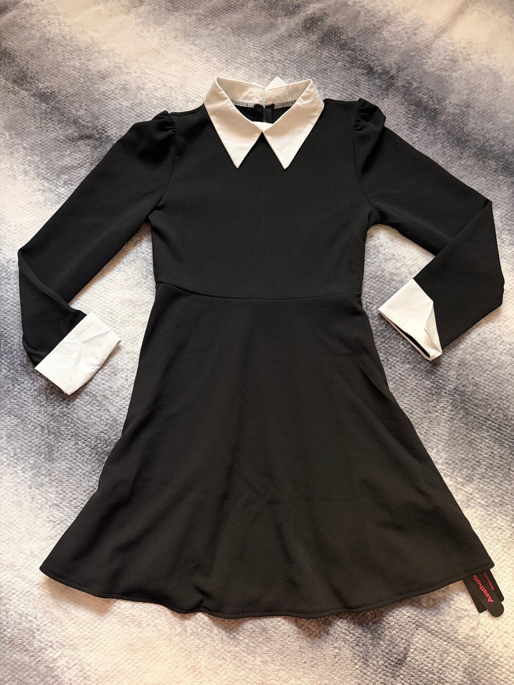 ROMWE Black White Collar A-Line Mini Dress Medium 6 Wednesday Gothic Preppy